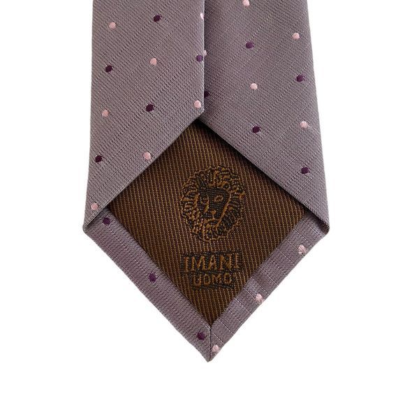 IMANI UOMO Necktie Iridescent Purple Lilac Pink Dots Pattern Skinny Silk Tie - Picture 3 of 9